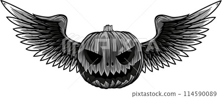 monochrome Cute cartoon Pumpkin character wearing wings in modern style design illustration monochrome Cute cartoon Pumpkin character wearing wings in modern style design illustration 114590089