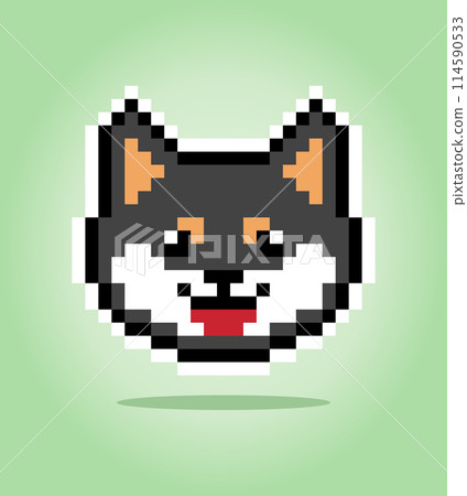 8 bit pixel of black shiba inu dog. Animal head for asset games in vector illustrations. Cross Stitch pattern. 8 bit pixel of black shiba inu dog. Animal head for asset games in vector illustrations. Cross Stitch pattern. 114590533