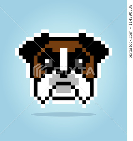 8 bit pixel of boxer dog. Animal head for asset games in vector illustrations. Cross Stitch pattern. 114590538