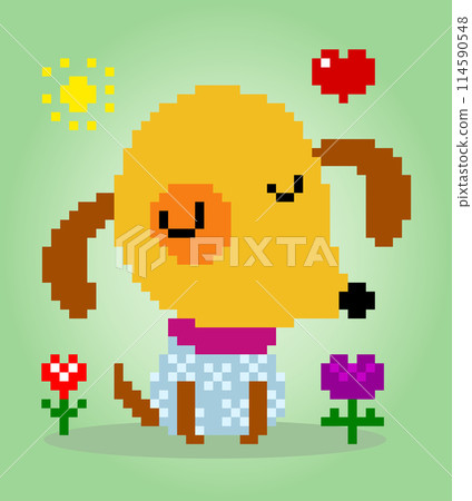 cute dog pixel 8 bits. Animals for asset games in vector illustrations. Cross Stitch pattern. cute dog pixel 8 bits. Animals for asset games in vector illustrations. Cross Stitch pattern. 114590548