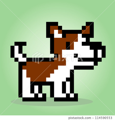 8 bit pixel dog Jack Russell. Animal head for asset games in vector illustrations. Cross Stitch pattern. 8 bit pixel dog Jack Russell. Animal head for asset games in vector illustrations. Cross Stitch pattern. 114590553