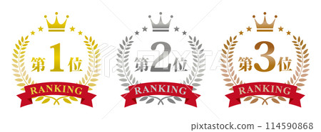桂冠,皇冠排名圖示第一、第二、第三名 桂冠,皇冠排名圖示第一、第二、第三名 114590868