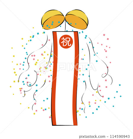 Hand-drawn line drawing of paper ball and confetti 1 114590943