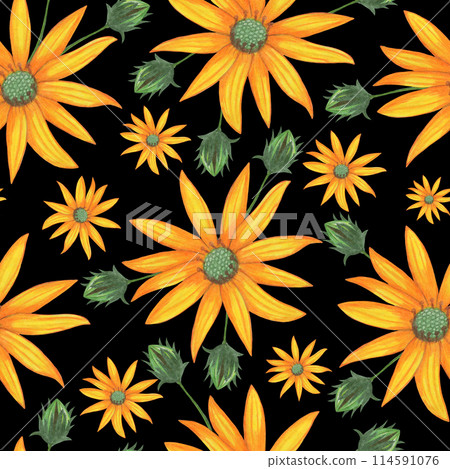 Topinambur Flower Seamless Pattern. Floral Digital Paper. 114591076