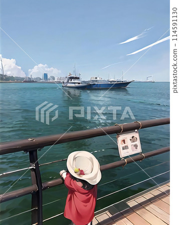 A girl watching the sea 114591130