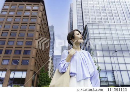 站立在辦公室鎮的女商人 站立在辦公室鎮的女商人 114591133