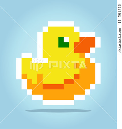 8-bit duck pixels. Animal game assets in vector illustrations. 8-bit duck pixels. Animal game assets in vector illustrations. 114591216