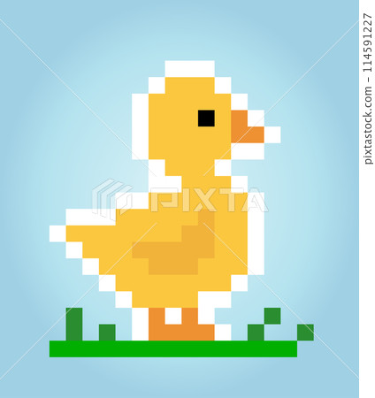 8-bit duck pixels. Animal game assets in vector illustrations. 8-bit duck pixels. Animal game assets in vector illustrations. 114591227