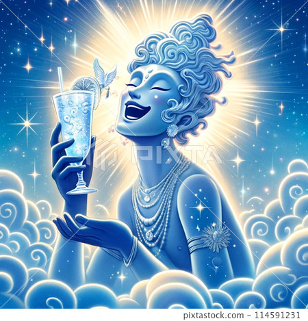 God drinking a cocktail happily 114591231