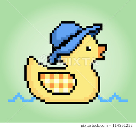 8-bit duck wearing hat pixels. Animal game assets in vector illustrations. 114591232