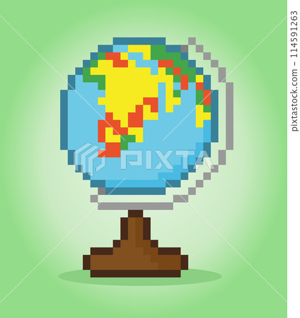 8-bit miniature earth pixel. the world in vector illustrations. globe in pixel art. 8-bit miniature earth pixel. the world in vector illustrations. globe in pixel art. 114591263