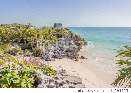 Beautiful archaeological site of the Mayan culture in Tulum, Mexico Beautiful archaeological site of the Mayan culture in Tulum, Mexico 114591505