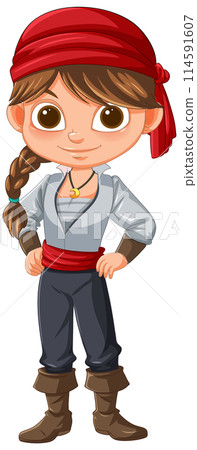 Young Pirate Girl in Cartoon Style 114591607