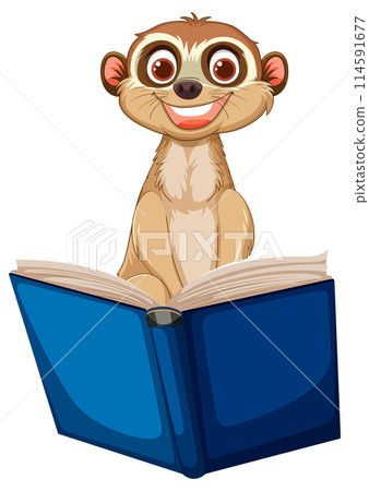 Meerkat Reading a Book Illustration 114591677