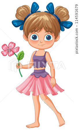 Cute Girl Holding a Flower 114591679