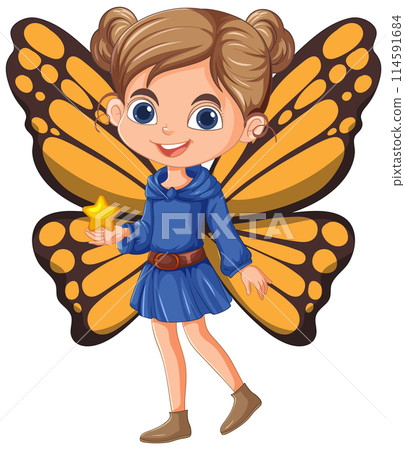 Cheerful Girl with Butterfly Wings 114591684