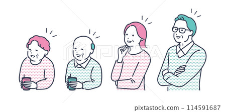一對面容光鮮的年長夫婦和一對老年夫婦。男女上半身向量圖素材 114591687
