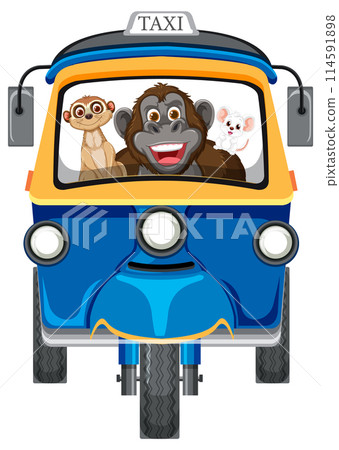 Animals Enjoying a Taxi Ride Together 114591898