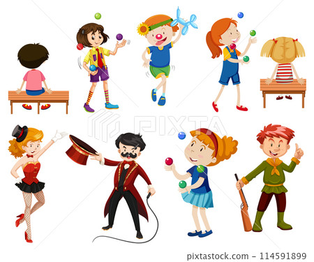 Colorful Circus and Performer Characters Colorful Circus and Performer Characters 114591899