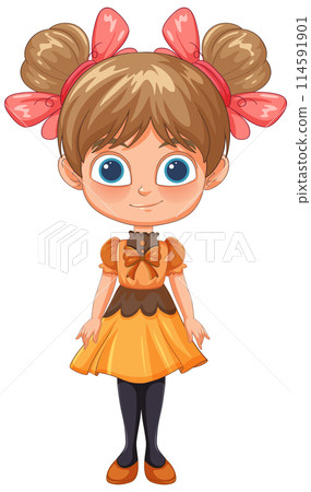 Cute Cartoon Girl in Orange Dress Cute Cartoon Girl in Orange Dress 114591901