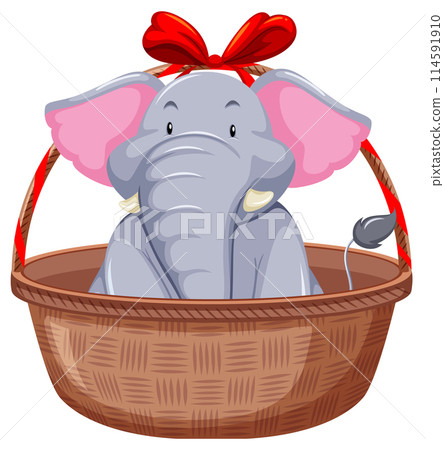 Cute Elephant in a Gift Basket 114591910