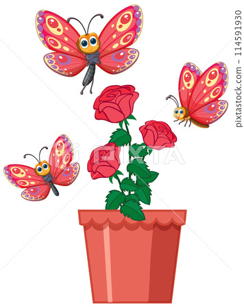 Butterflies and Roses in a Pot 114591930