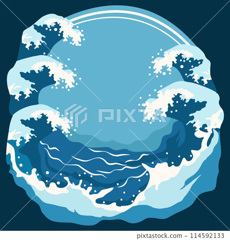 Circle Frame Background with Blue Sea Ocean Water Waves and Copy Space in the Middle Circle Frame Background with Blue Sea Ocean Water Waves and Copy Space in the Middle 114592133