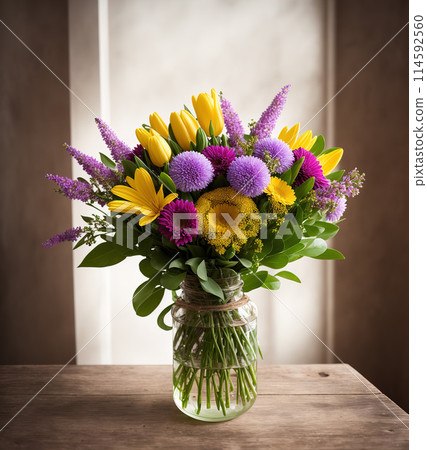 Bouquet of flowers in front of green meadow 114592560