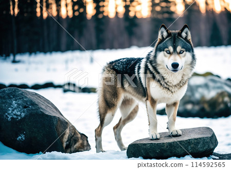 Wild Grey Wolf in winter landscape 114592565
