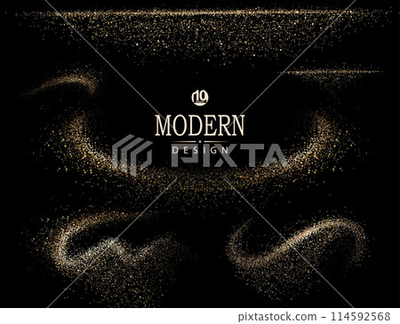 Set of abstract wavy isolated shape with gold glitter, design component 114592568