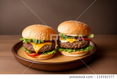 Two big Burgers on a plate 114592577