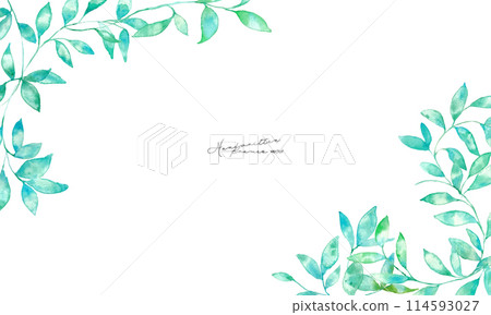 Watercolor painting. Natural leaf vector illustration with watercolor touch. Summer fresh green image frame. Watercolor painting. Natural leaf vector illustration with watercolor touch. Summer fresh green image frame. 114593027