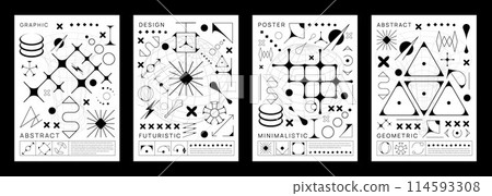Brutal Y2K posters with geometric line shapes. Futuristic backdrop or minimalistic vector background, 90s simple shape posters or banners with abstract minimal elements, 60s line monochrome figures Brutal Y2K posters with geometric line shapes. Futuristic backdrop or minimalistic vector background, 90s simple shape posters or banners with abstract minimal elements, 60s line monochrome figures 114593308