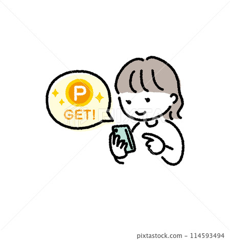 Illustration material of a woman earning points using her smartphone 114593494