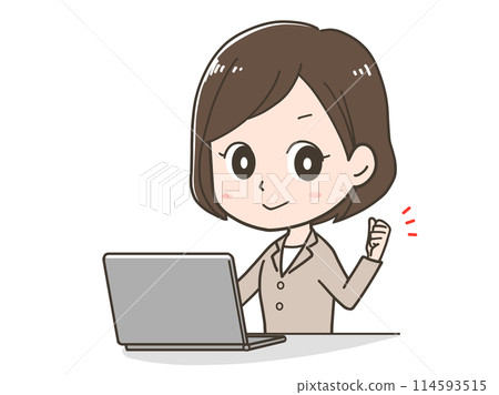 一位女商人在電腦前看起來很興奮的插圖 114593515