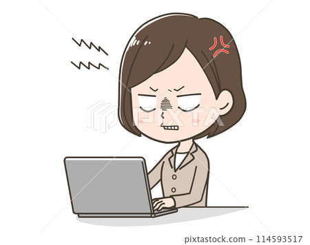 一位女商人生氣時操作電腦的插圖 114593517