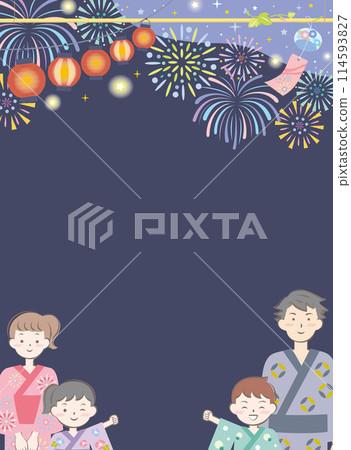 Background image of a family in yukata and a summer festival, fireworks, vertical Background image of a family in yukata and a summer festival, fireworks, vertical 114593827