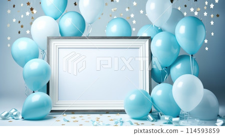 blue balloon birthday party frame, ai blue balloon birthday party frame, ai 114593859