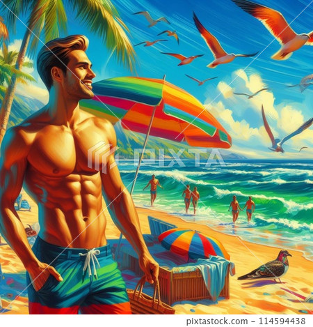 Colorful beach illustration 114594438