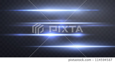 Blue lens flares set. Isolated on transparent background. Sun flash with rays or gold spotlight and bokeh. Blue glow flare light effect. Vector illustration 114594587