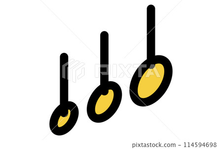 Cooking utensils: measuring spoons large, medium and small, isometric illustration Cooking utensils: measuring spoons large, medium and small, isometric illustration 114594698