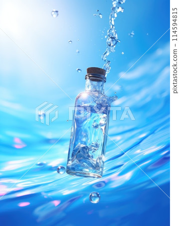 transparent bottle on water background, ai 114594815