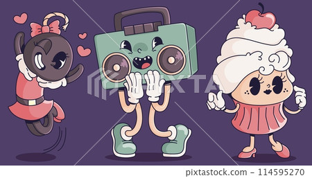 Retro cartoon characters collection 114595270