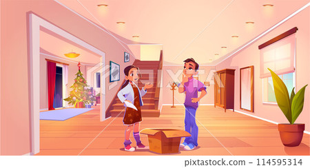 Couple making list of Christmas gifts at home 114595314