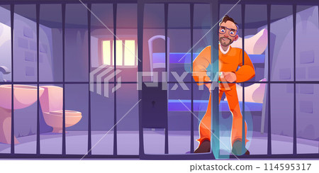 Prisoner try escape from jail cell illustration Prisoner try escape from jail cell illustration 114595317