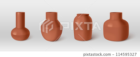 3d brown ceramic flower pot. Terracotta vase tube 114595327