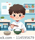 A boy is eating at school 114595679