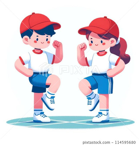 A boy and a girl are warming up 114595680
