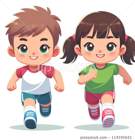 Boy and girl running 114595681