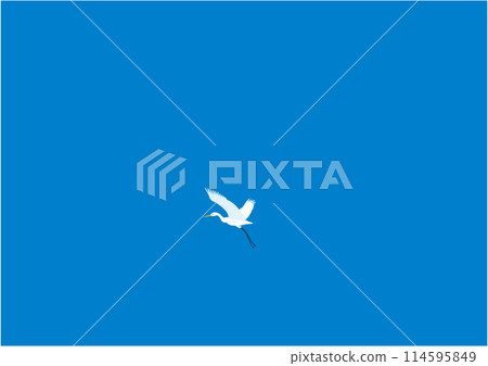 Illustration of a single egret flying in the blue sky 114595849